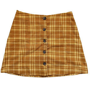 Plaid Button-Front Skirt in Orange Brown and Tan